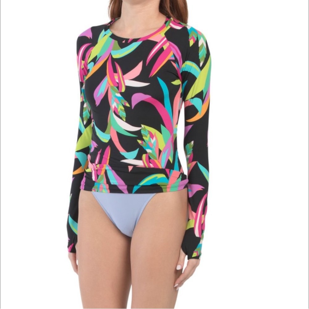NWOT TRINA TURK Multicolor Birds Of Paradise Rashguard